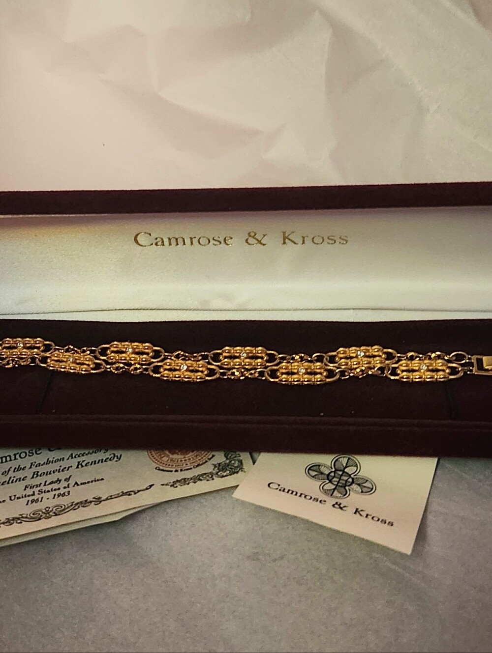Camrose & Kross JBK Jackie Kennedy Coco Paperclip Gold Plated  Bracelet NIB COA